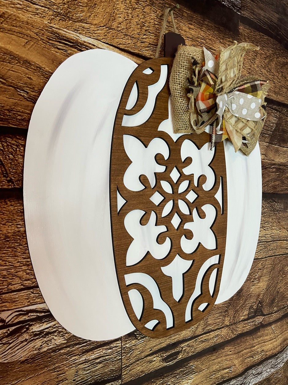 Fancy Ornate Pumpkin Wood Door Hanger