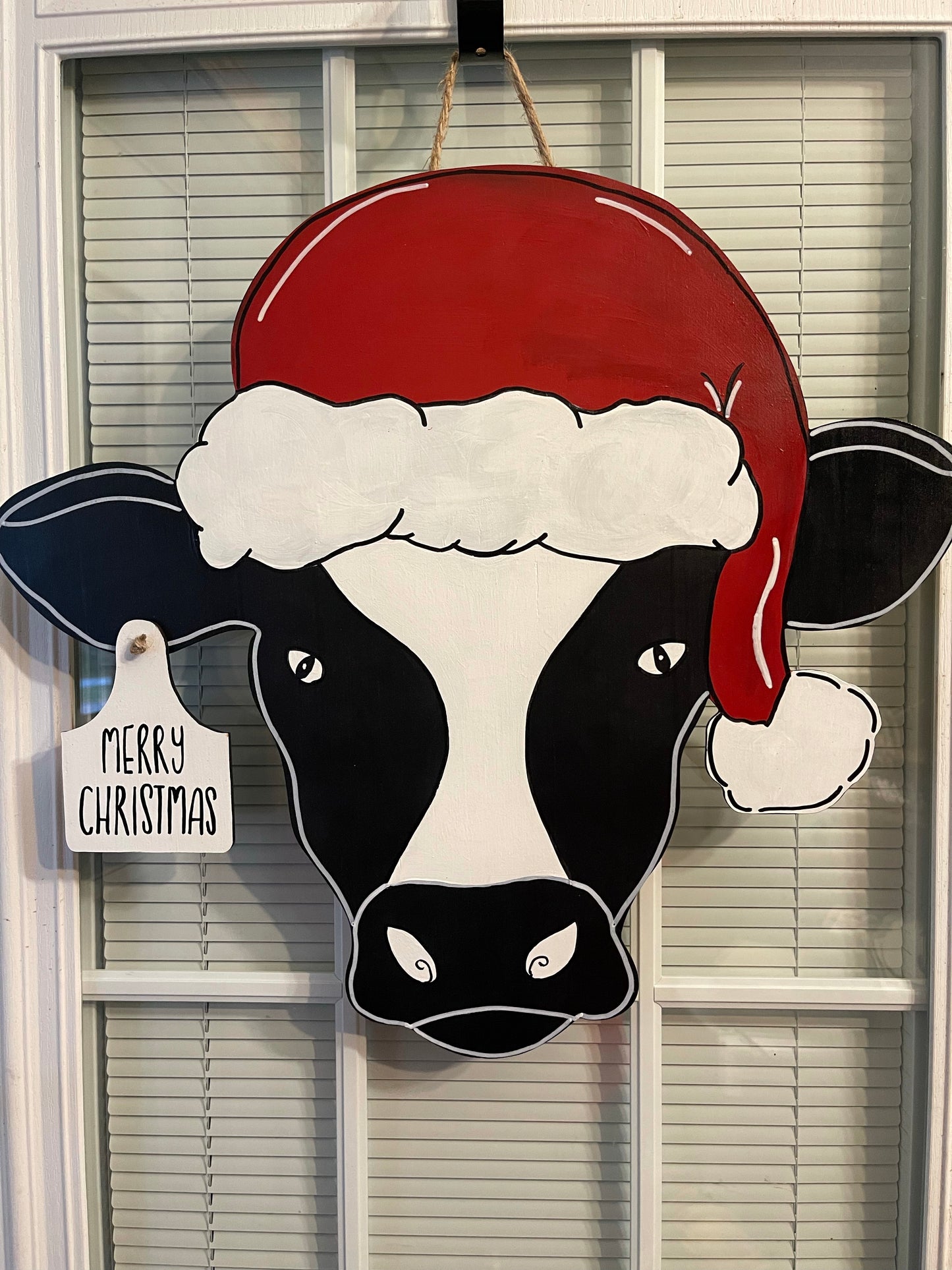 Merry Christmas Cow Head Door Hanger