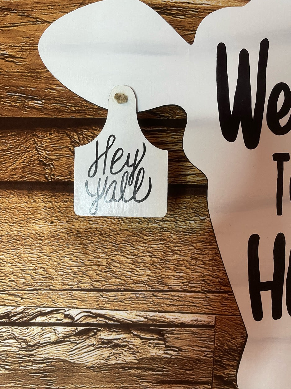 Cow Head with Tag Welcome to our Herd Wood Door Hanger