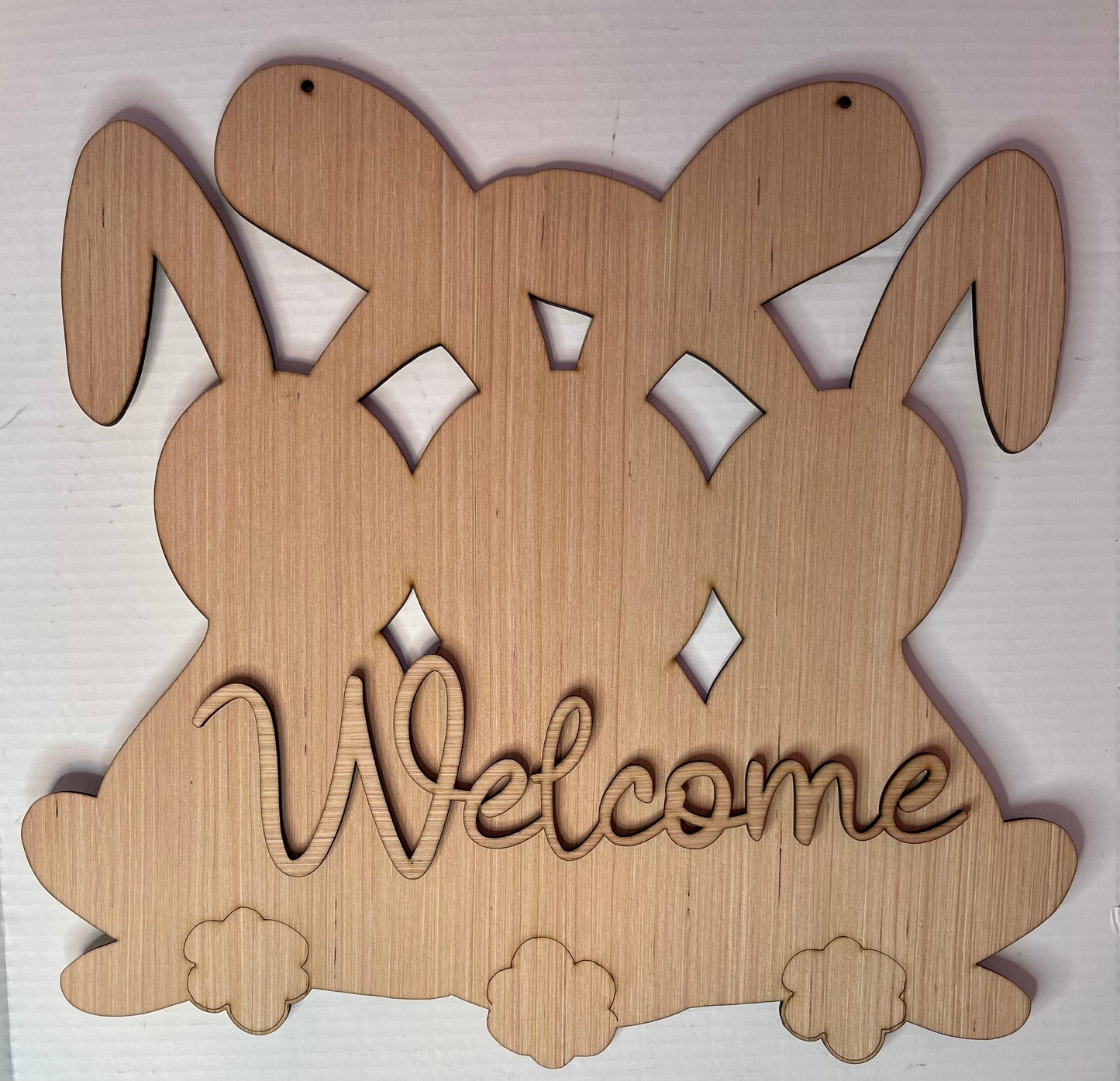 Easter Three Bunnies Welcome Wood Door Hanger Blank