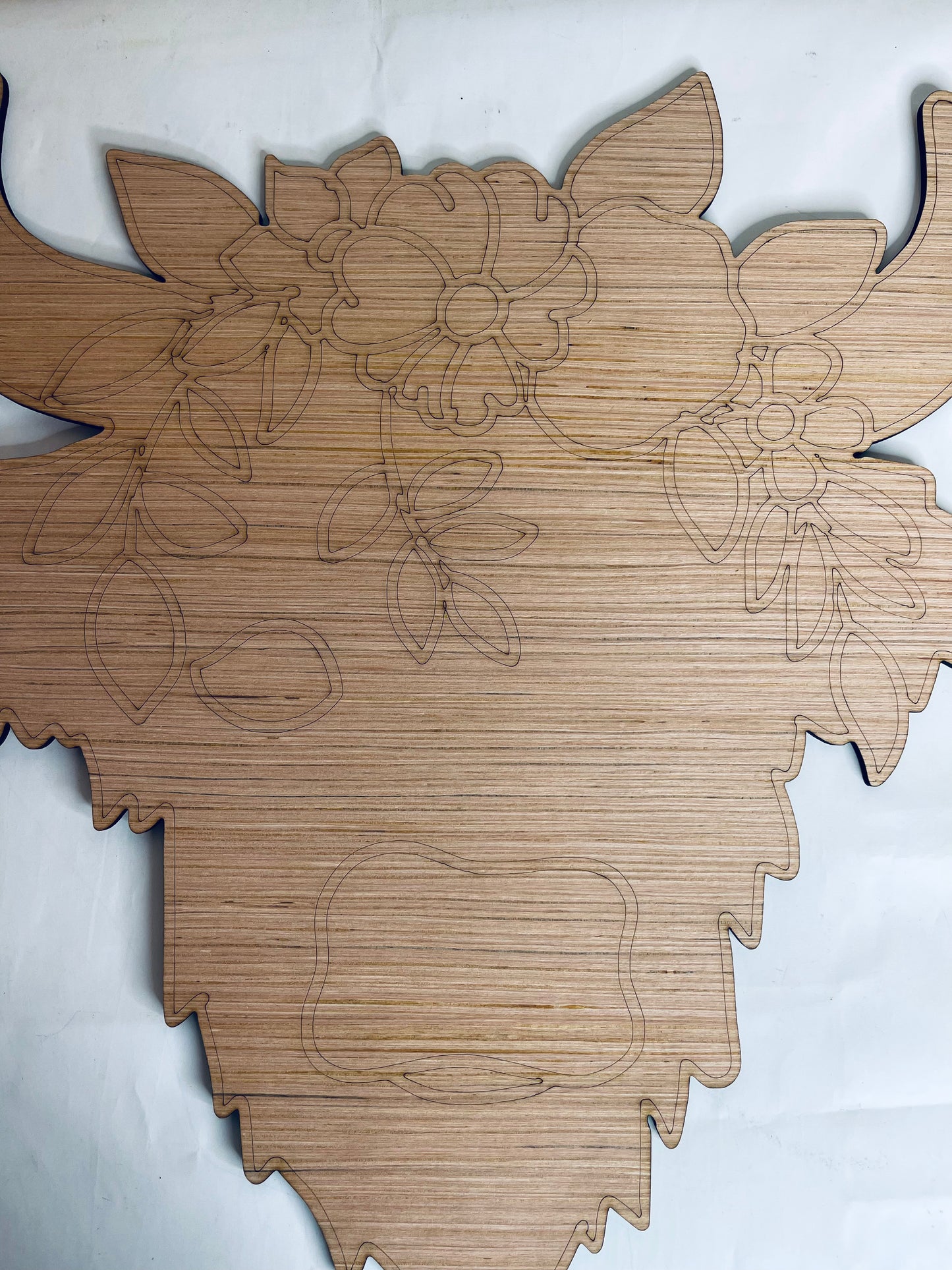 Highland Cow Head Floral Wood Door Hanger Blank