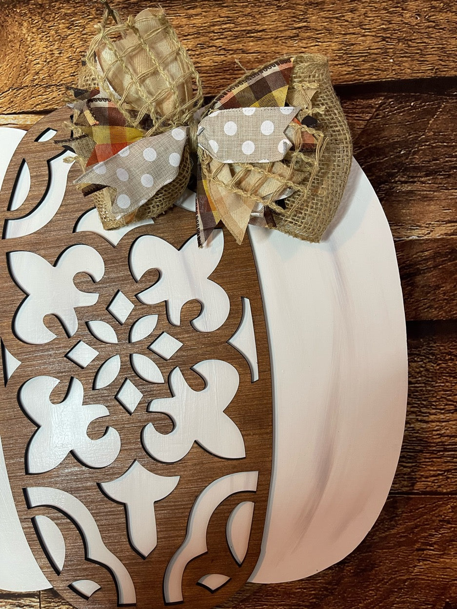 Fancy Ornate Pumpkin Wood Door Hanger