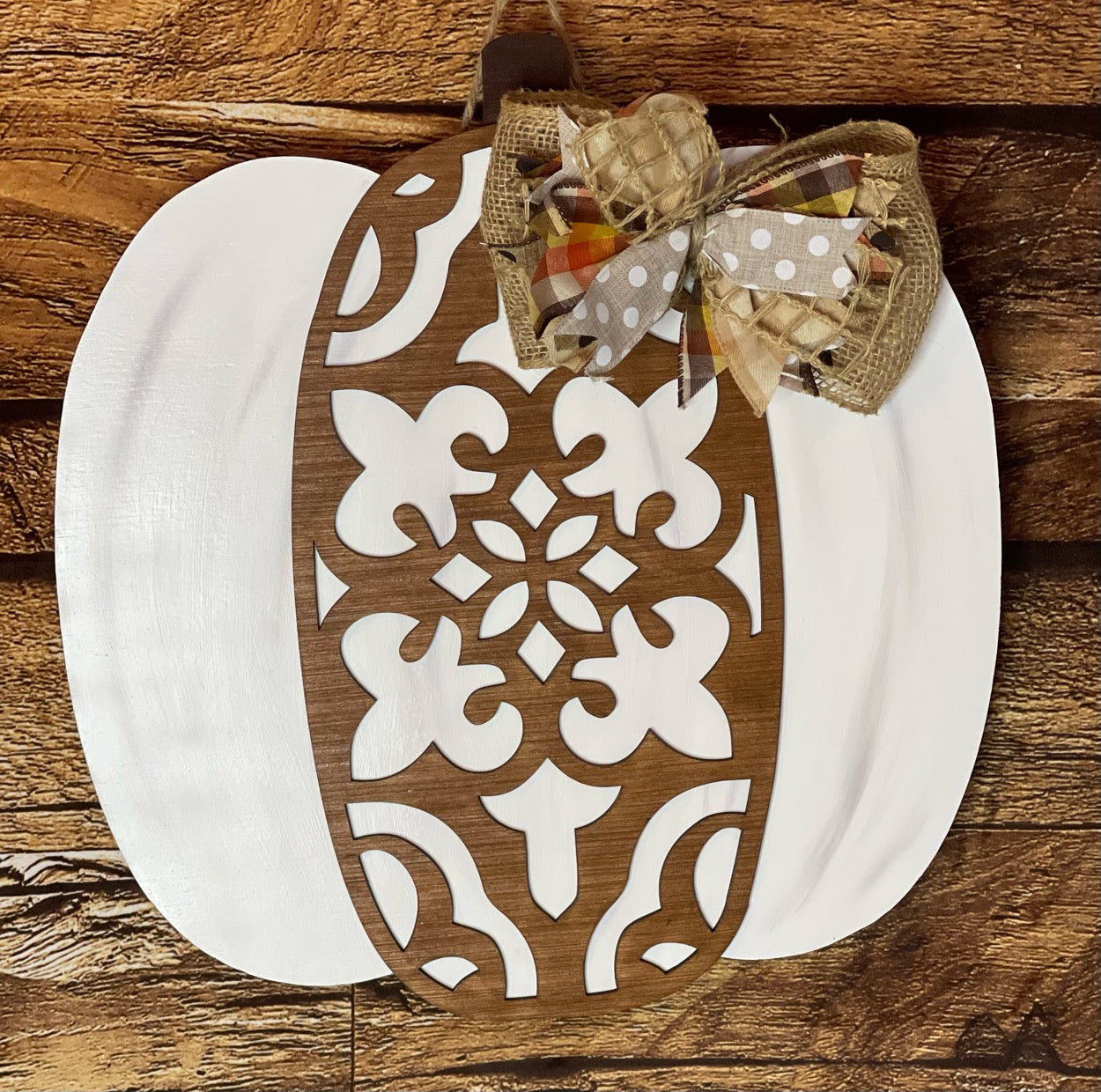 Fancy Ornate Pumpkin Wood Door Hanger