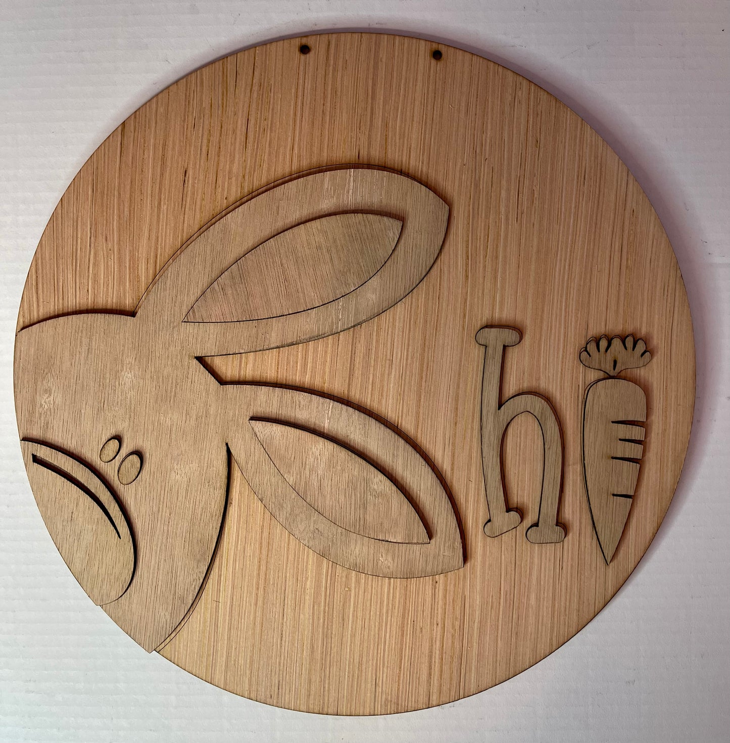 Bunny Hi Round Wood Easter Door Hanger Blank