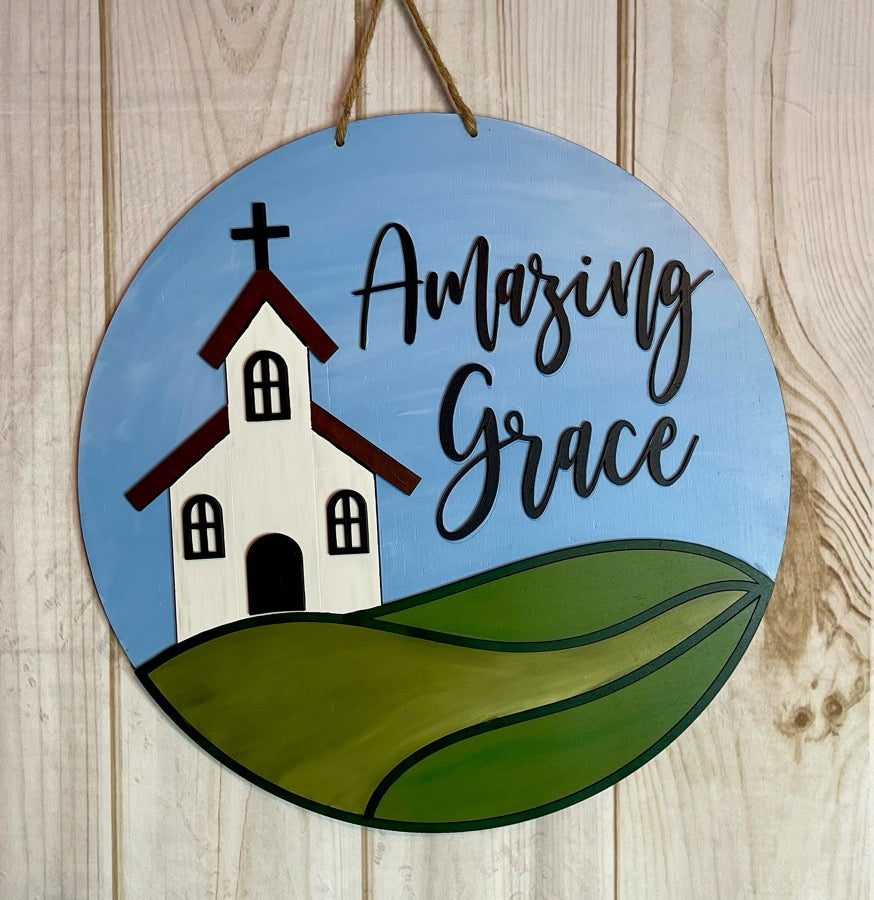 Amazing Grace Church Wood Door Hanger