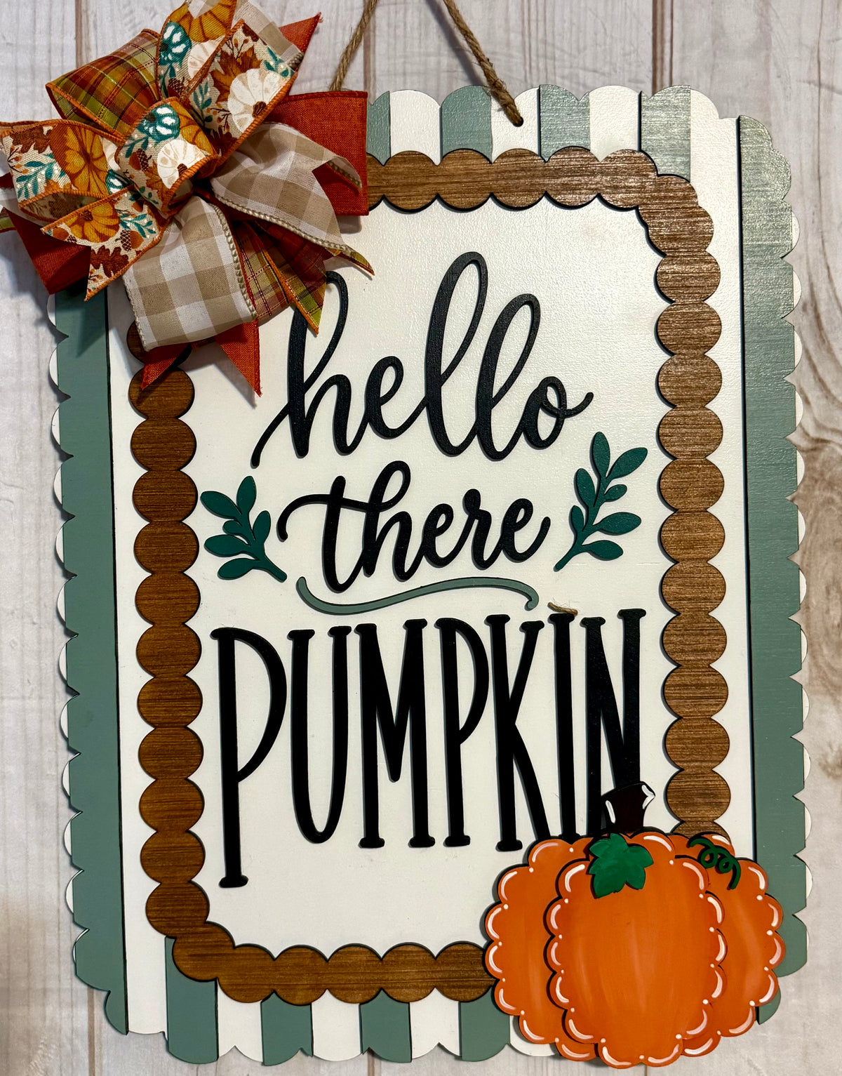 Hello There Pumpkin Fall Wood Door Hanger