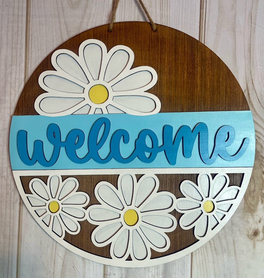 Welcome Daisy Spring Summer Wood Door Hanger