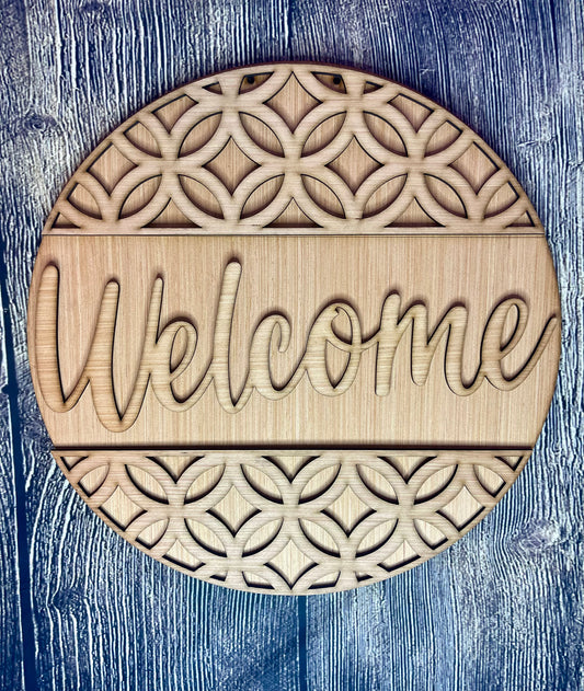 Welcome Geometric Modern Boho Wood Door Hanger Blank