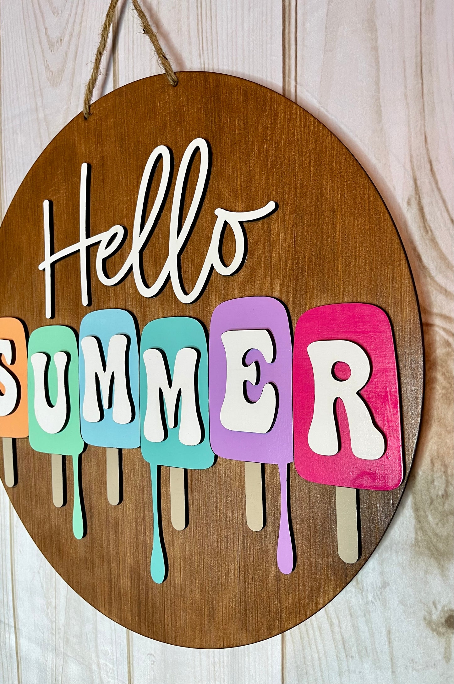 Hello Summer Popsicle Wood Door Hanger