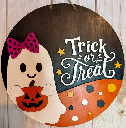 Ghost Trick or Treat Halloween Door Hanger