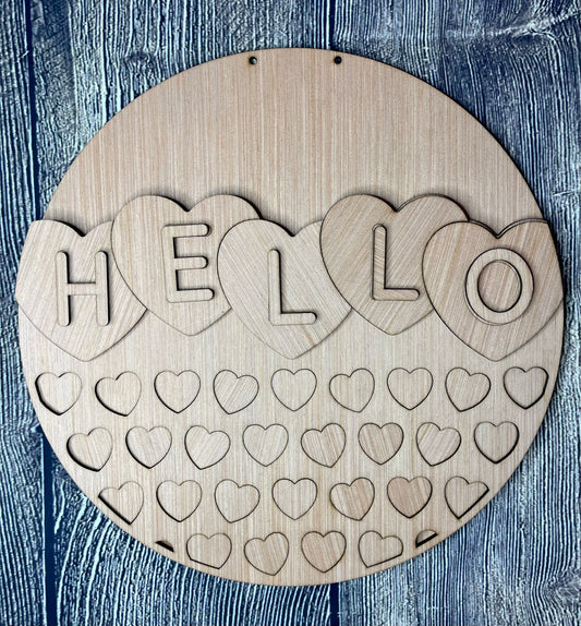 Hello Valentine Conversation Hearts Wood Door Hanger Blank