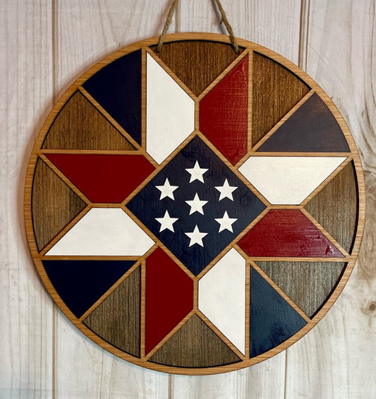 Patriotic Quilt Pattern Wood Door Hanger