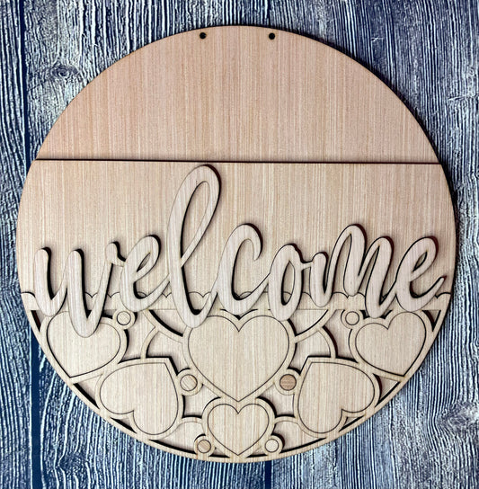 Welcome Heart Valentine Wood Door Hanger Blank