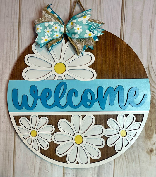 Welcome Daisy Spring Summer Wood Door Hanger