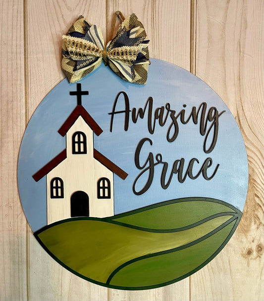 Amazing Grace Church Wood Door Hanger