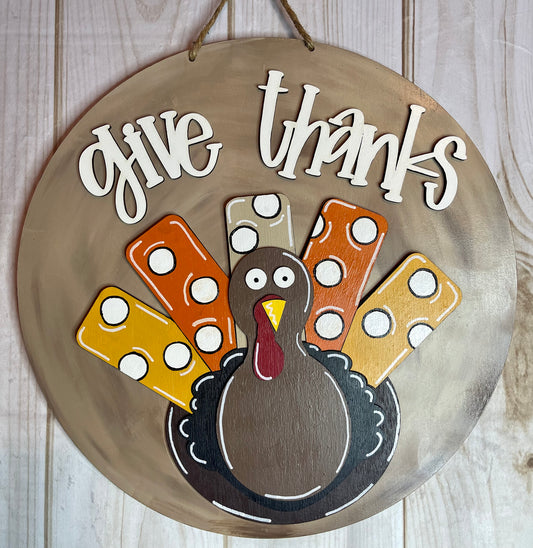 Give Thanks Turkey Fall Wood Door Hanger