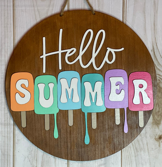 Hello Summer Popsicle Wood Door Hanger