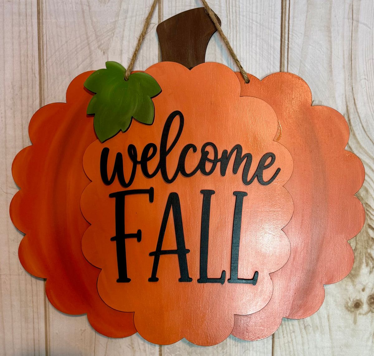 Welcome Fall Scalloped Pumpkin Wood Door Hanger