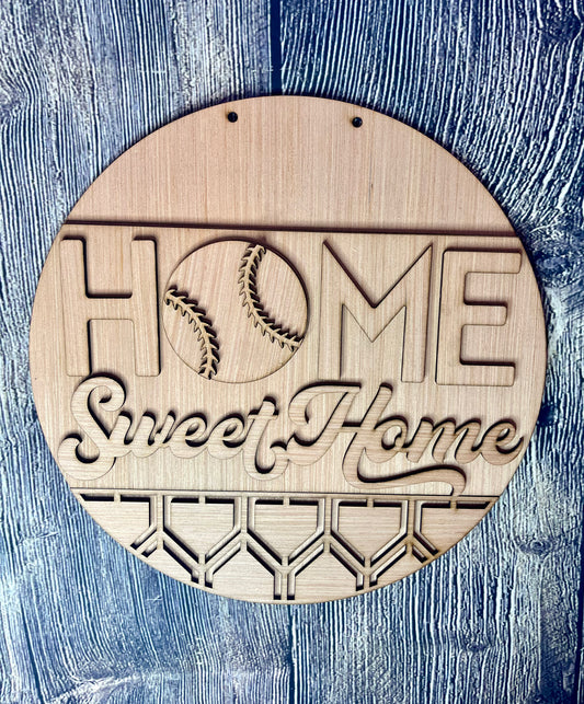 Home Sweet Home Baseball Softball Wood Door Hanger Blank