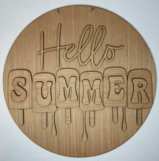 Hello Summer Popsicle Wood Door Hanger Blank