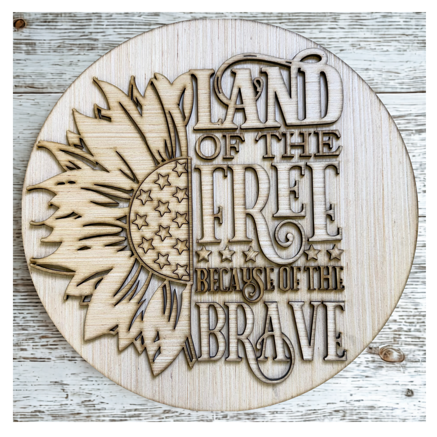 Land of the Free Patriotic Sunflower Wood Door Hanger Blank