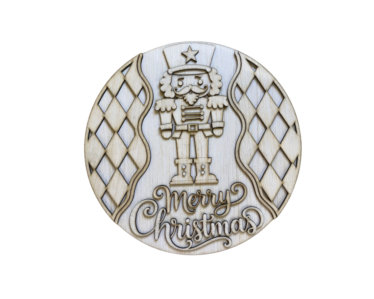 Nutcracker Merry Christmas Unfinished Door Hanger