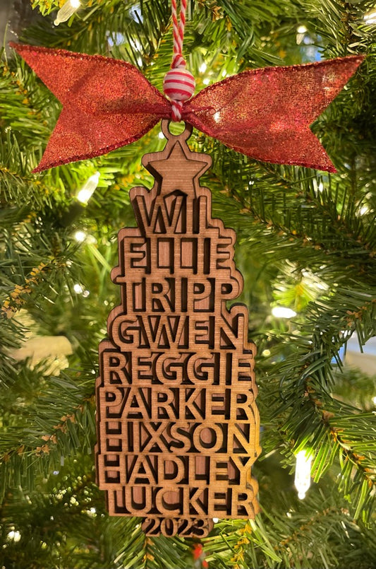 Family Christmas Tree Ornament - Personalized Ornament - Unfinished Wood