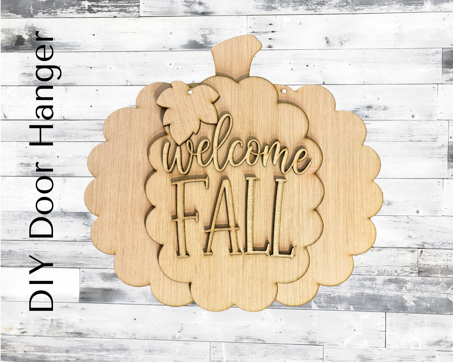 Welcome Fall Scalloped Pumpkin Wood Door Hanger Blank