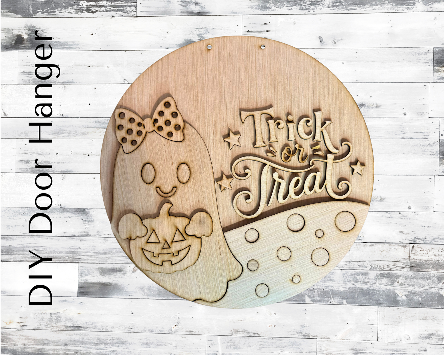 Trick or Treat Ghost Halloween Wood Door Hanger Blank