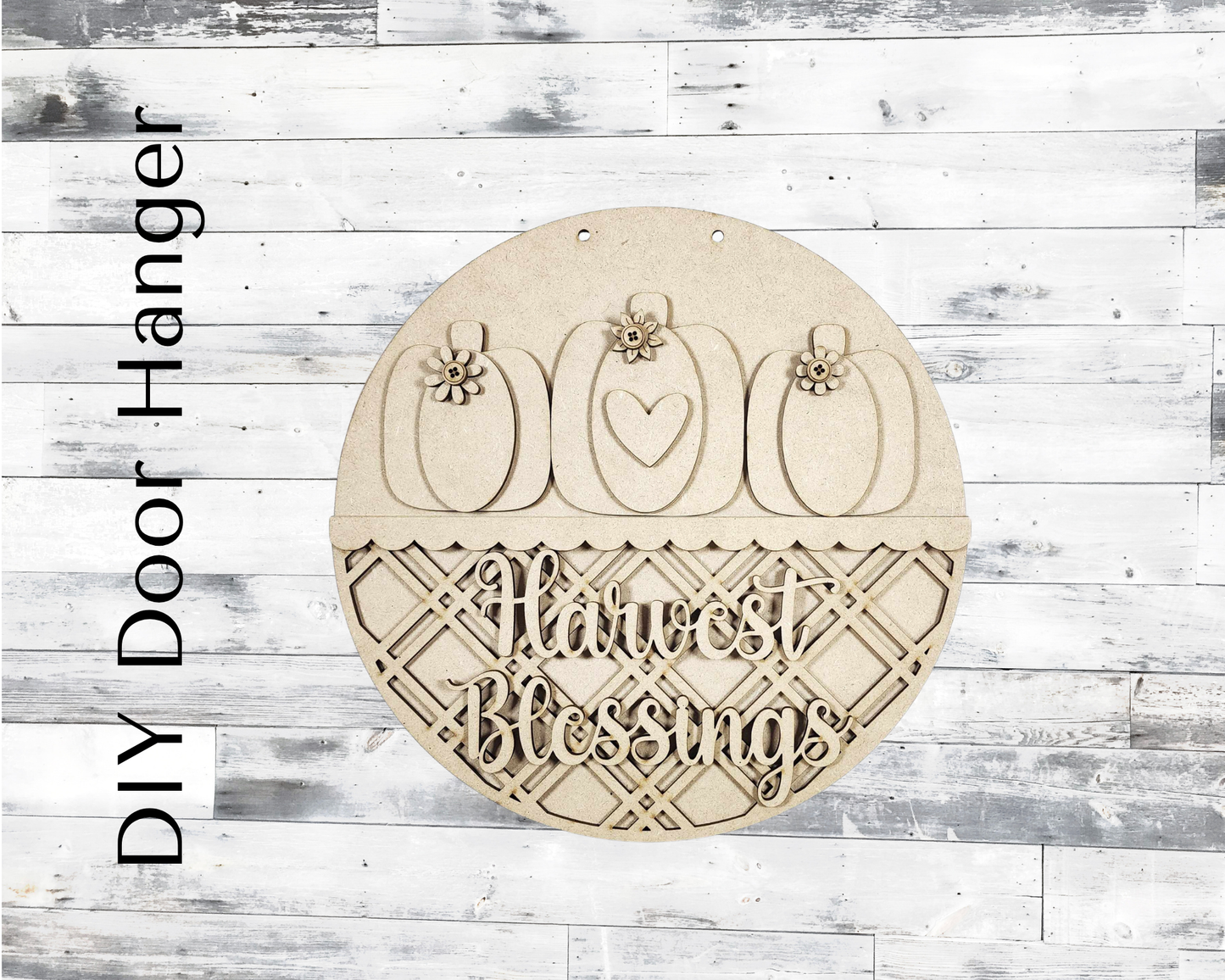 Fall Harvest Blessings Pumpkin Wood Door Hanger Blank