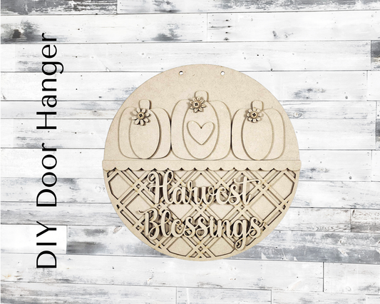 Fall Harvest Blessings Pumpkin Wood Door Hanger Blank