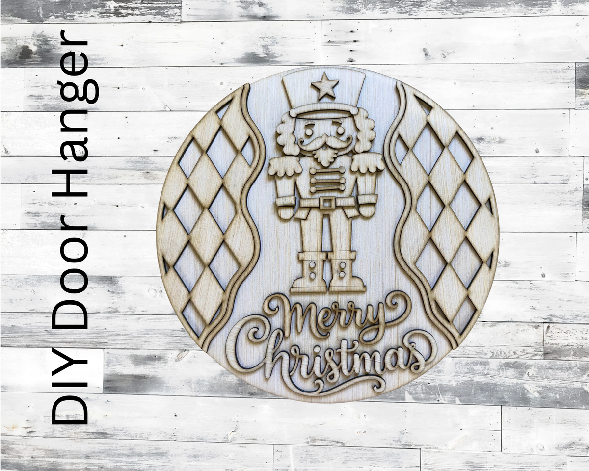 Nutcracker Merry Christmas Unfinished Door Hanger