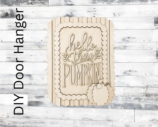 Hello There Pumpkin Scalloped Fall Wood Door Hanger Blank