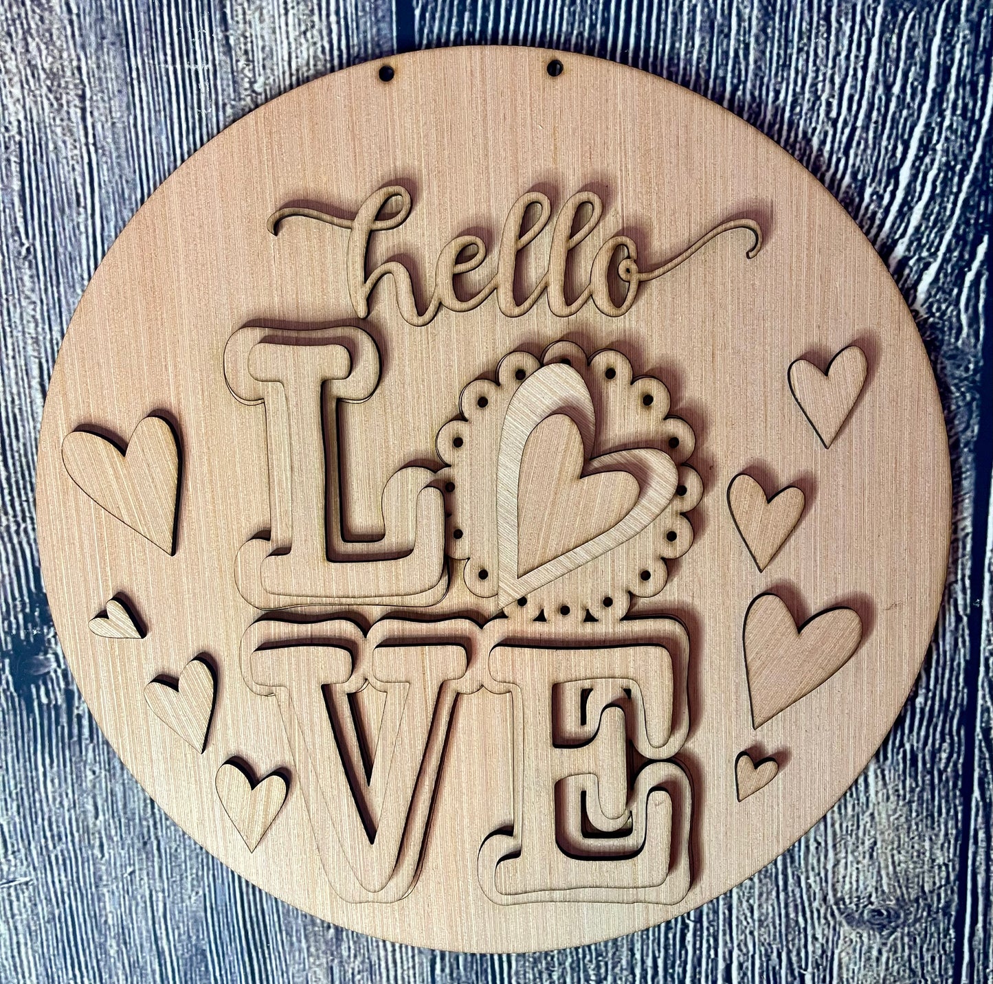 Hello Love Hearts Valentine Wood Door Hanger Blank
