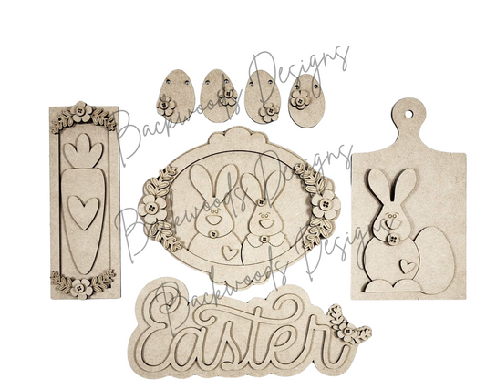 Primitive Bunny Couple Easter  DIY Tiered Tray Decor