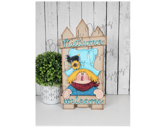 DIY Fall Harvest Blessings Scarecrow Fence Sign