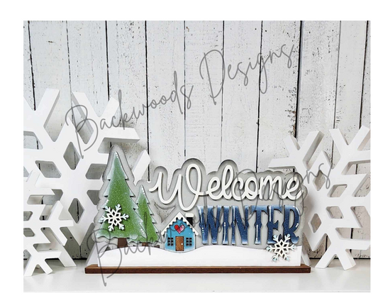 Winter Cabin DIY Word Block Shelf Sitter