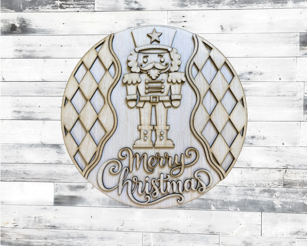 Nutcracker Merry Christmas Unfinished Door Hanger