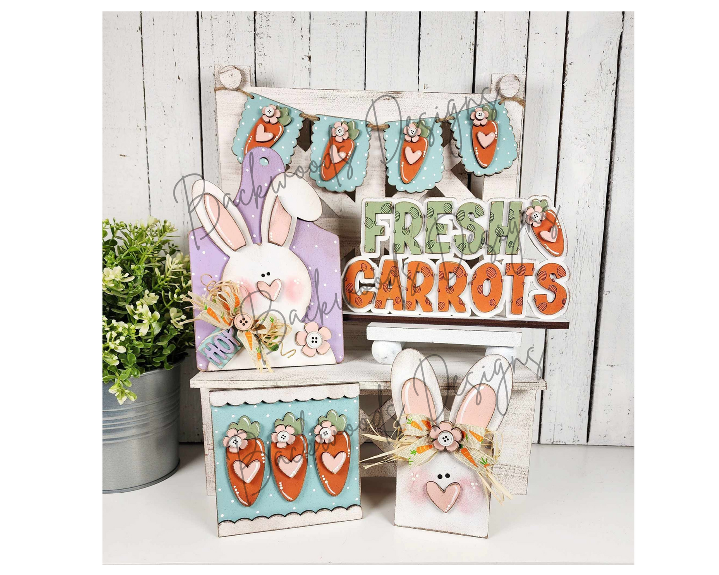 Primitive Bunny and Carrot Easter DIY Tiered Tray Decor