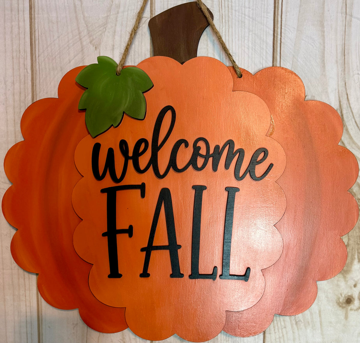 Welcome Fall Scalloped Pumpkin Wood Door Hanger