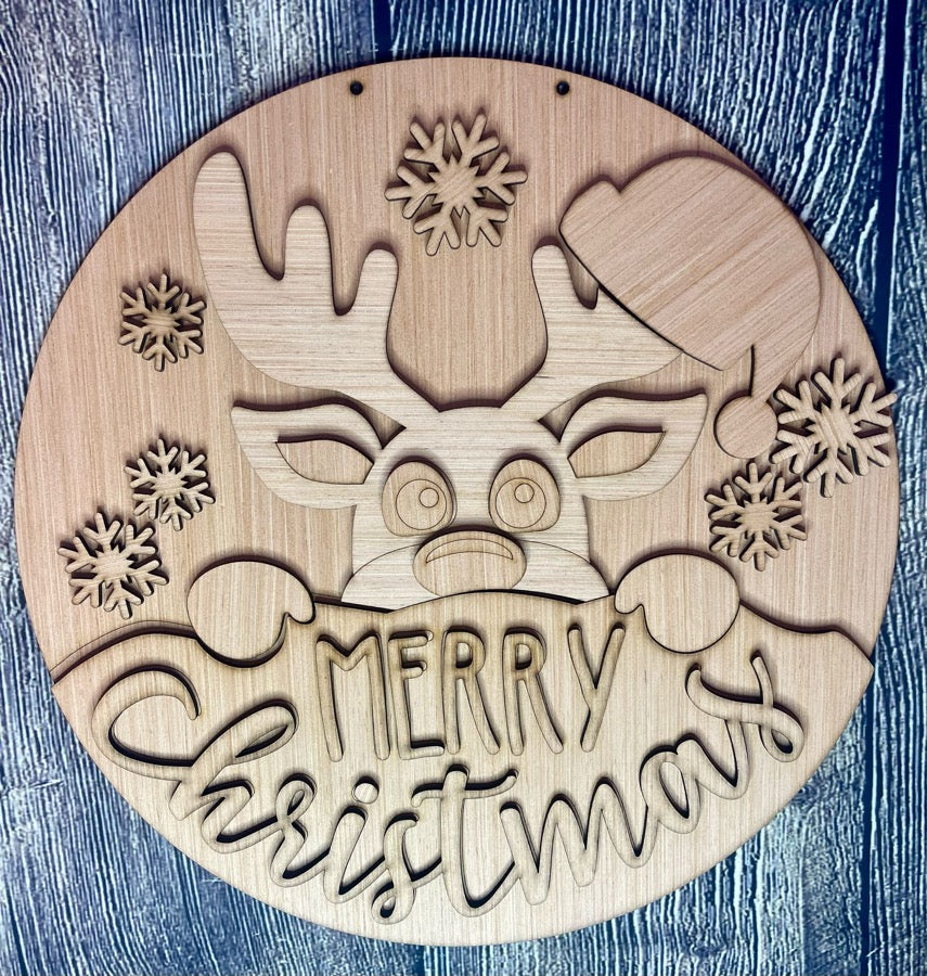 Peeping Reindeer Wood Christmas Blank