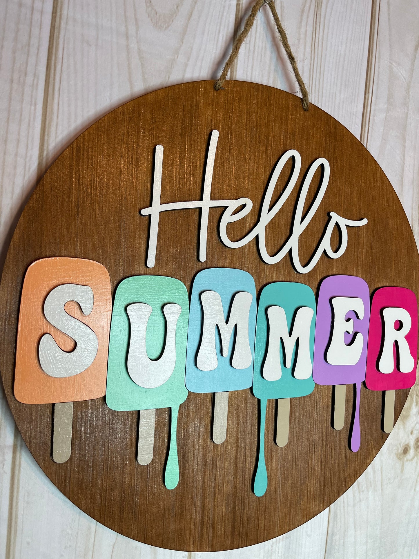 Hello Summer Popsicle Wood Door Hanger