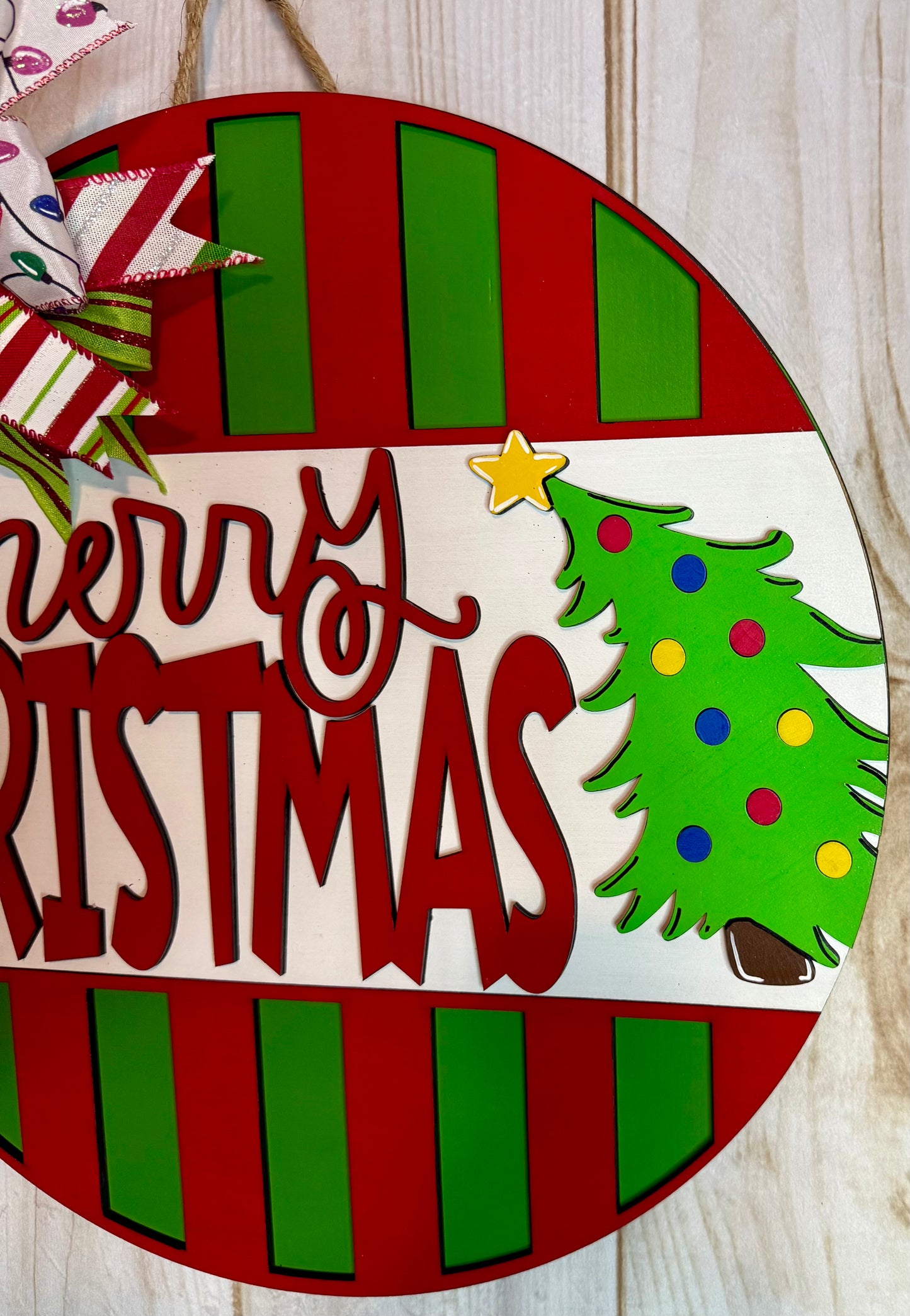 Merry Christmas Leaning Tree Door Hanger