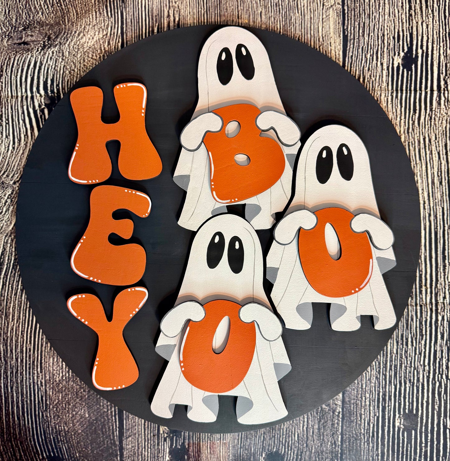 Hey Boo Ghosts Halloween Wood Door Hanger