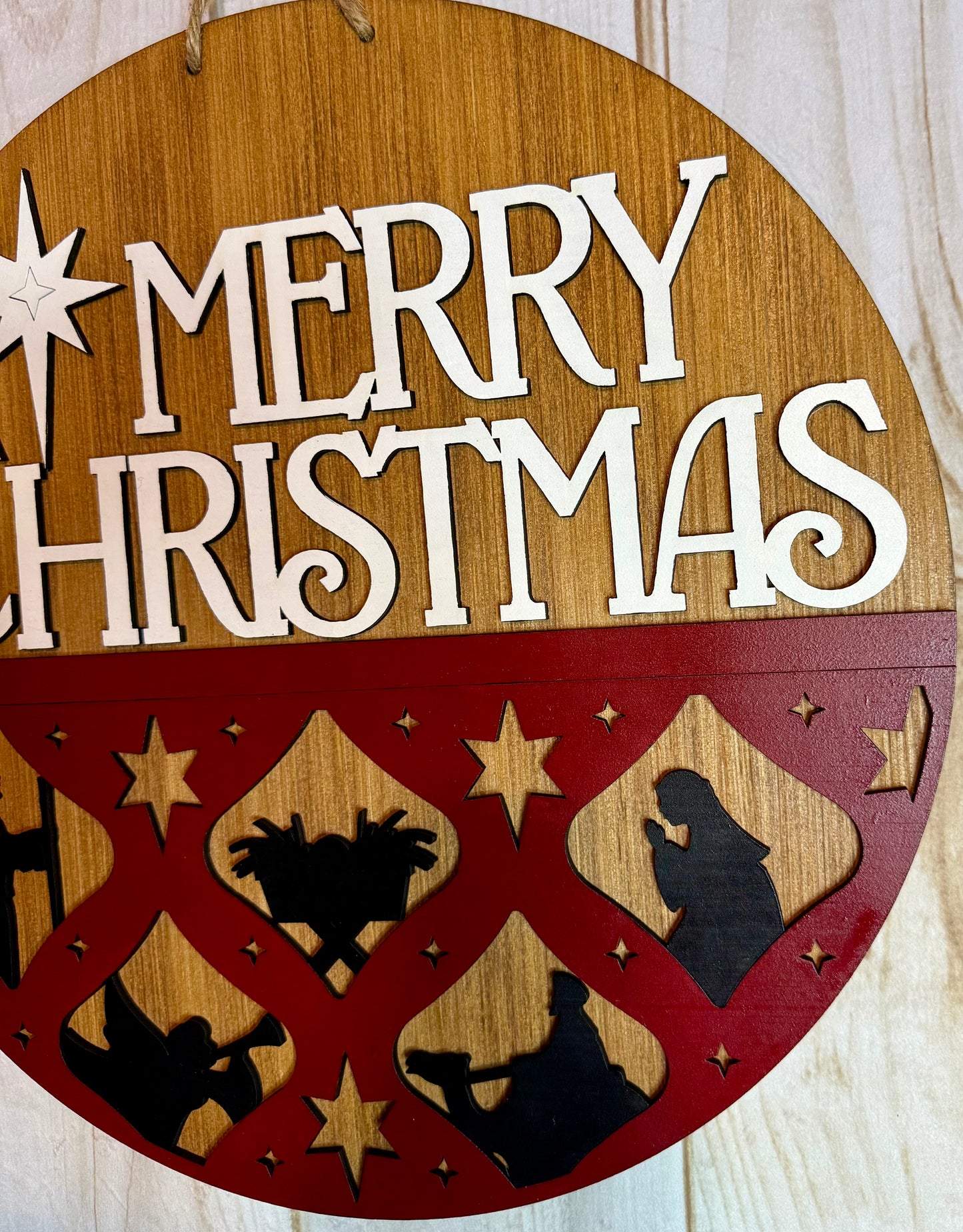 Elegant Nativity Merry Christmas Door Hanger