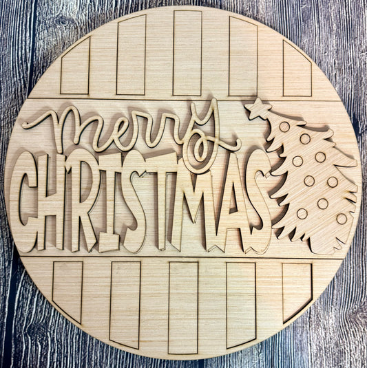 Merry Christmas Leaning Tree Wood Door Hanger Blank