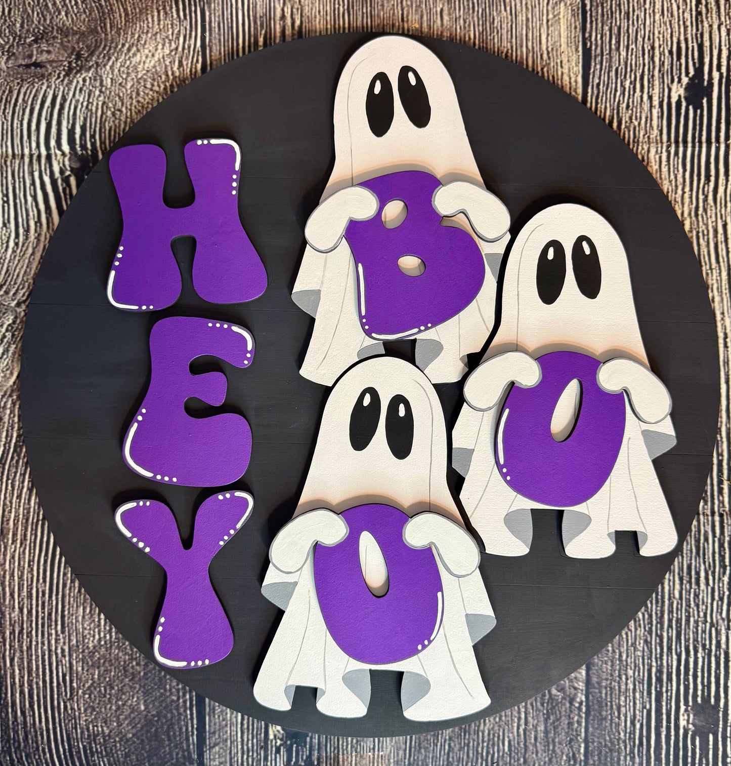 Hey Boo Ghosts Halloween Wood Door Hanger
