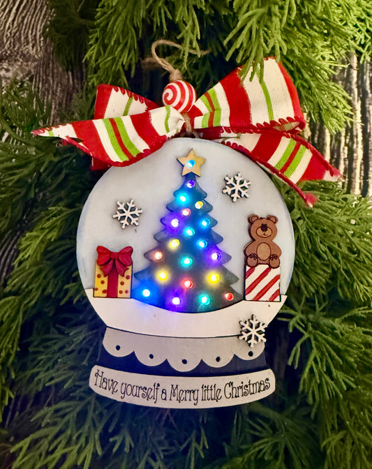 Christmas Tree Lighted Snow Globe Ornament