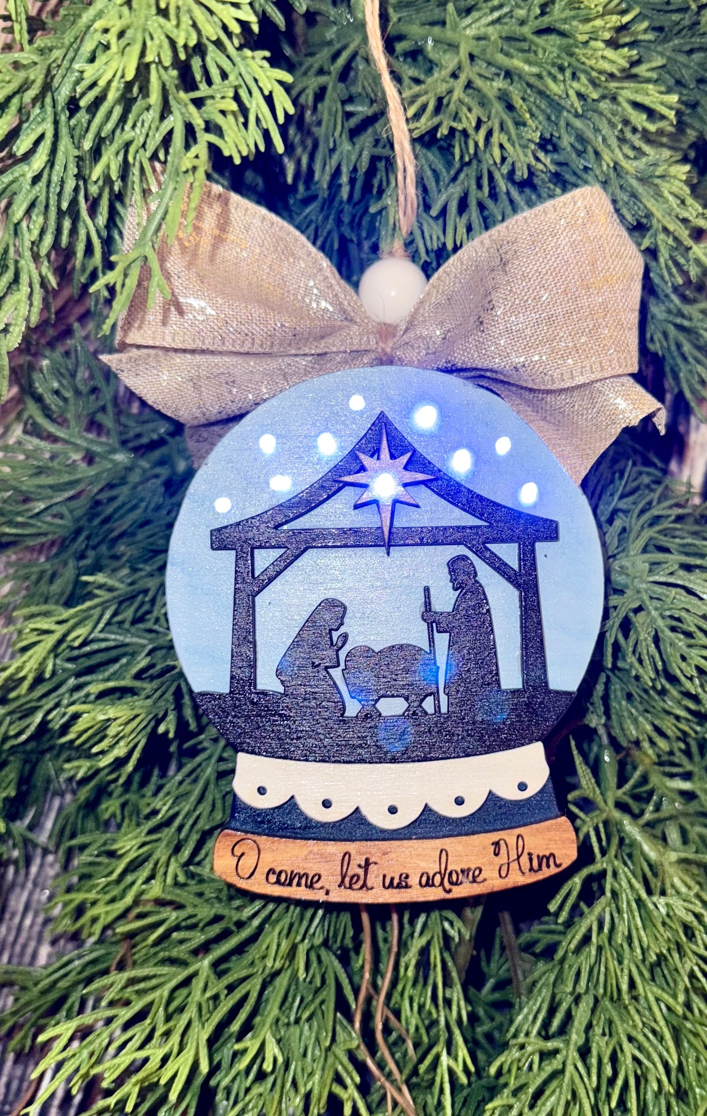 Nativity Lighted Snow Globe Ornament