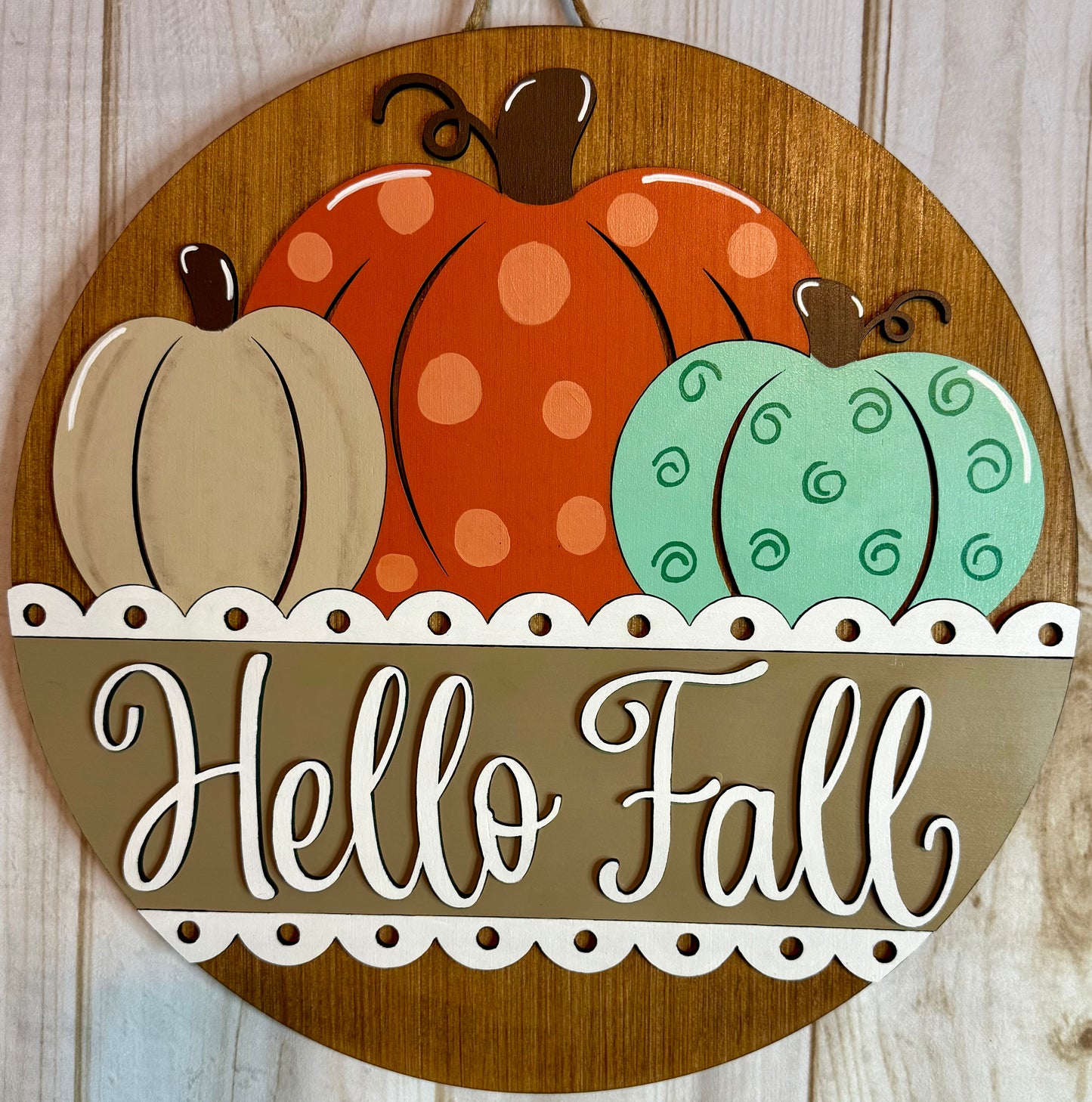 Hello Fall Pumpkin Trio Wood Door Hanger